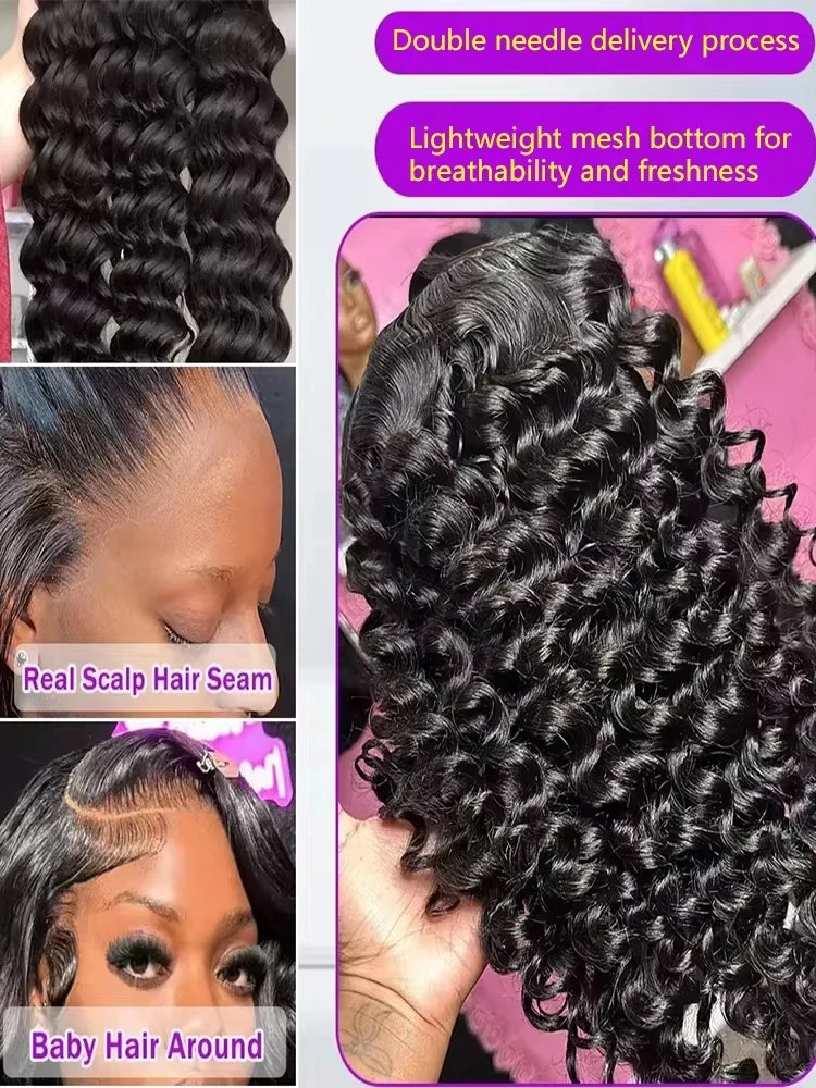 Mossily 220 Density Loose Wave 13x4 HD Lace Front Wig 40 Inch Brazilian Curly Deep Wave 13x6 Lace Frontal Human Hair Wigs Women