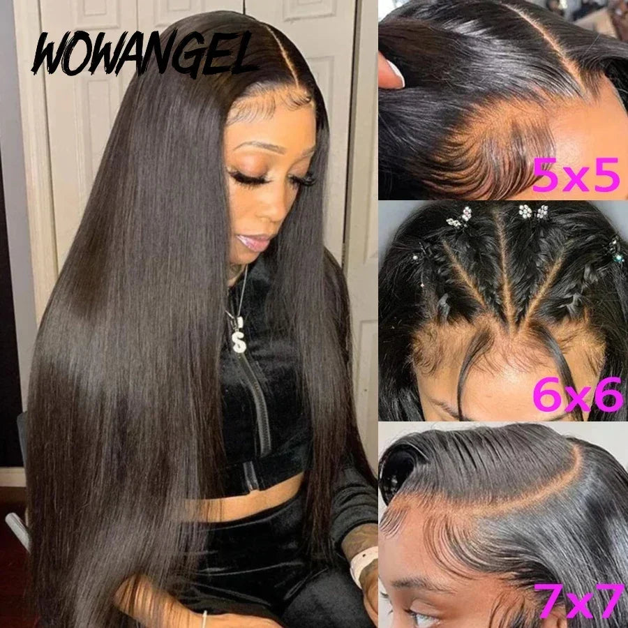 Wow Angel Glueless Wigs 5x5 HD Lace Closure Wigs Silk Straight Melt Skins Deep Part Ready to Go Human Hair Wig Remy For Woman