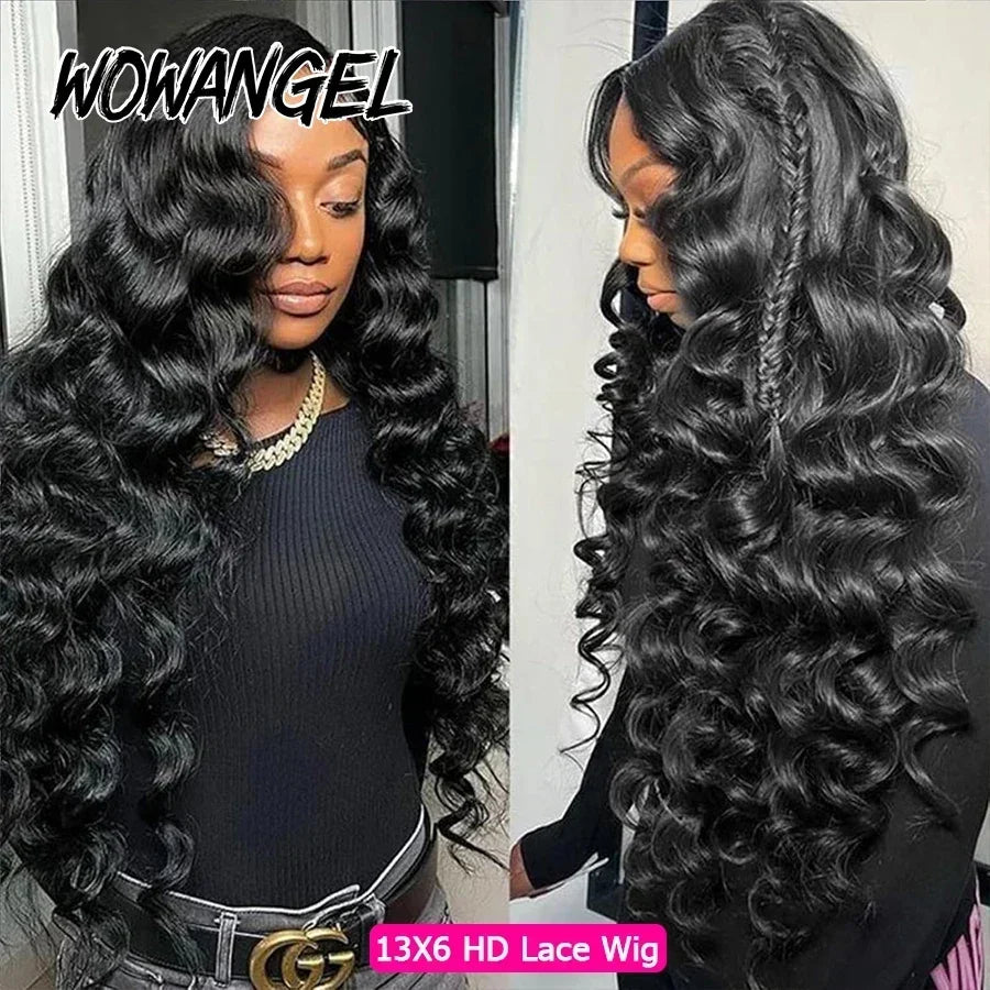 Loose Wave Lace Front Human Hair Wigs Jet Black 13x6 HD Lace Frontal Wigs SkinLike HD Lace Pre Plucked Glueless Wig For Women