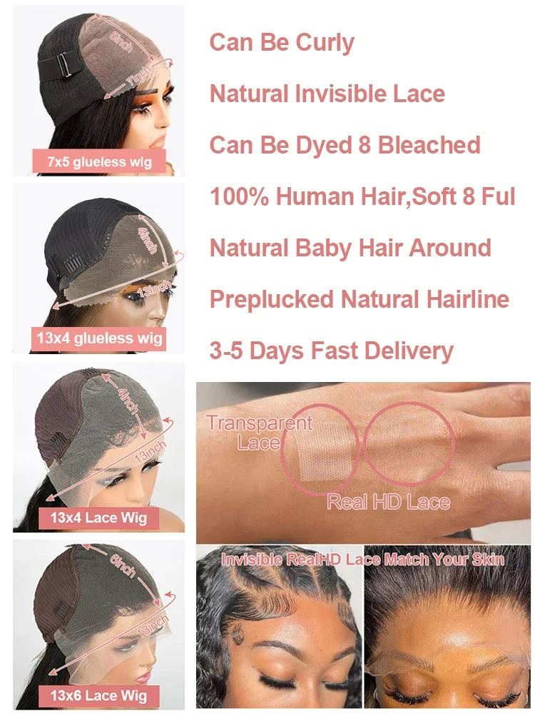 Water Wave Glueless Wig Wear and Go Deep Wave 13x4 13x6 Hd Lace Front Human Hair Wig 250% Curly Human Hair Wigs 7x5 Closure Wig