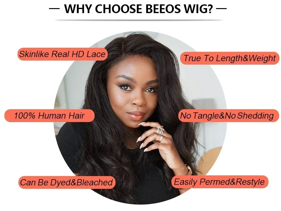 BEEOS 34in Real HD Full Lace Wig Silky Straight Braided Wigs Natural Pre plucked Lace Frontal Human Hair Wigs For Women Skinlike