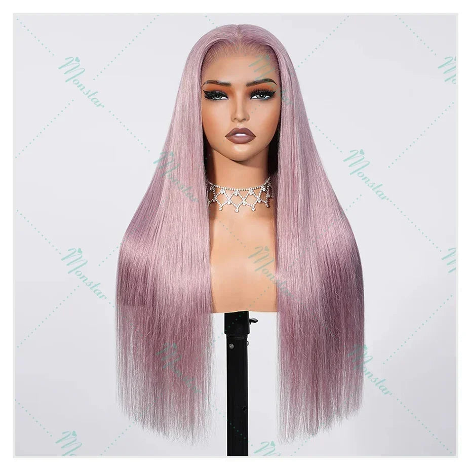 Monstar 13x6 Ash Purple HD Lace Frontal Wig Human Hair Pre Plucked Vietnamese Raw Straight Rose Gold Hair Colored Wigs For Women