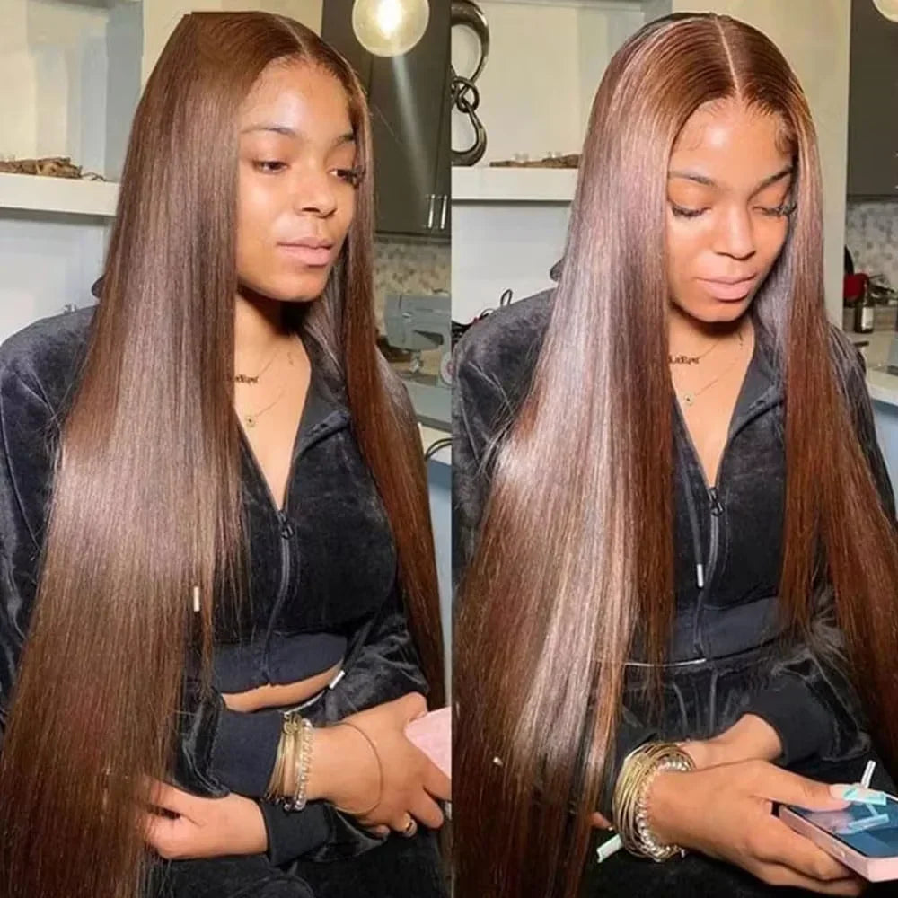 13X6 Chocolate Brown Lace Front Wigs 13X4 Bone Straight Human Hair 30 32 Inch Lace Frontal Colored Wig 100% Brazilian For Women