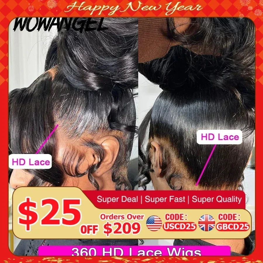 Wow Angel 360 HD Lace Frontal Wigs Body Wave Full Lace Wigs Human Hair Wigs Pre Plucked Peruvian Hair High Ponytail For Woman