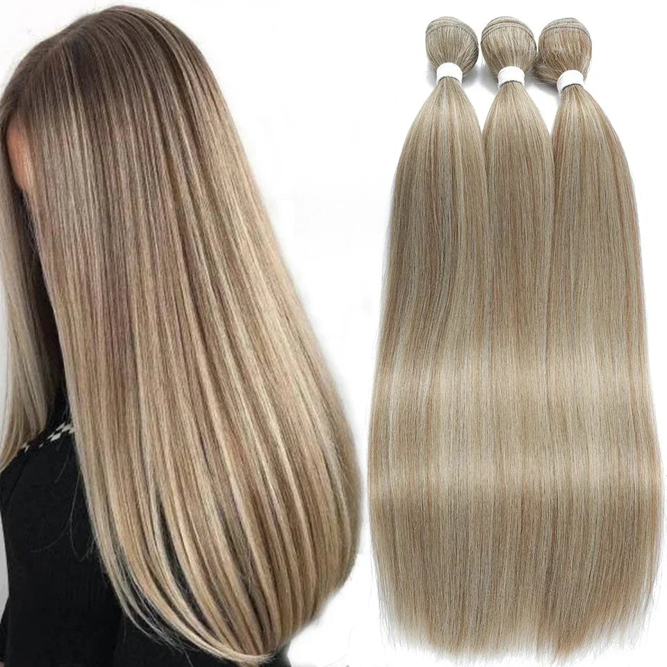 613 Honey Blonde Straight Hair Bundles Ombre Hair Extension 30 32 34 36Inch Super Long Hair Grey Synthetic Straight Hair Weaving