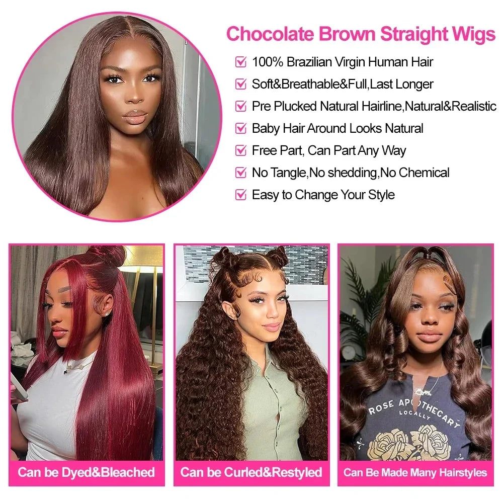 Geeta 13X6 Chocolate Brown Lace Front Wig 200% Pre Plucked Pre Plucked Pre Bleached Bone Straight Human Hair Wigs For Women