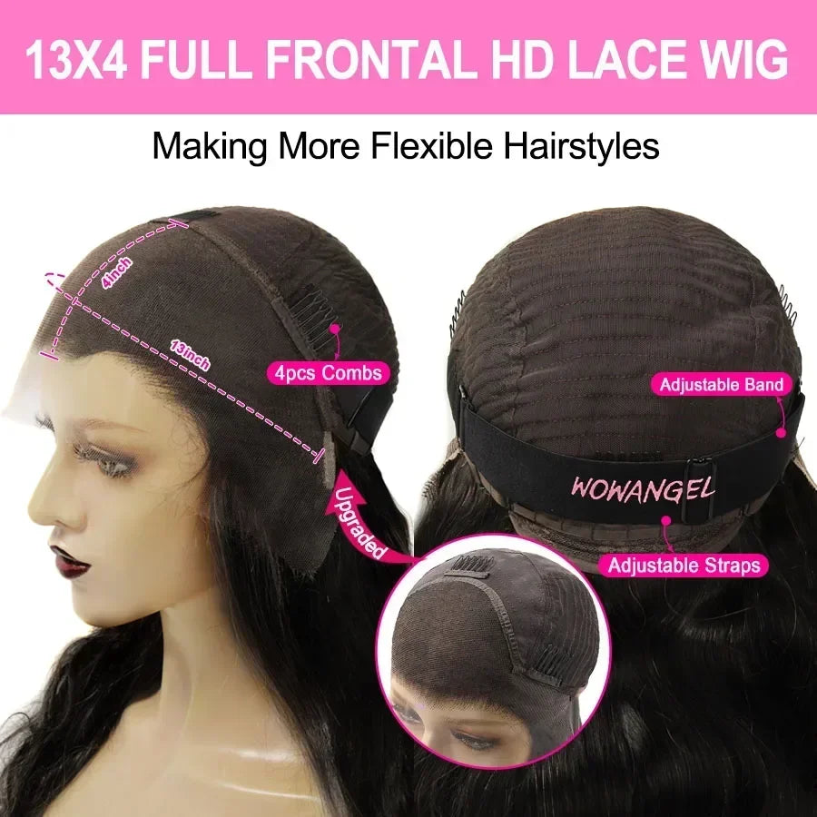 WOWANGEL 13X6 HD Lace Front Wigs Highlight Curly Wigs Bye Bye Knots 13x4 Lace Frontal Human Hair Wigs Water Wave Wigs For Woman