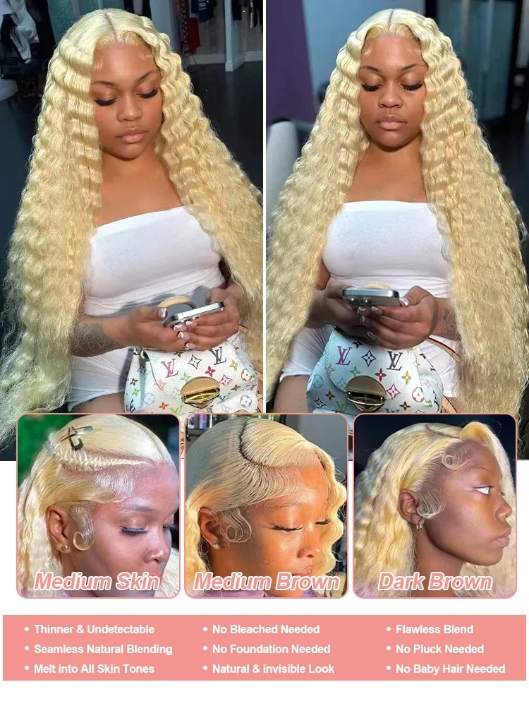 40 Inch Honey Blonde 613 HD Lace Frontal Wig 13x6 Curly Wigs Preplucked Loose Deep Wave Wigs Human Hair 13x4 Lace Frontal Wig