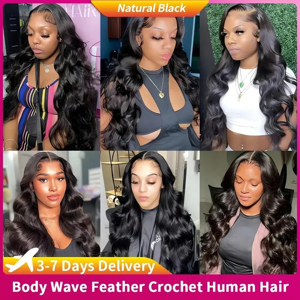 #4 Brown Highlight Human Crochet Hair With String Body Wave Invisible Pre Separated Knotless Crochet Hair Extensions For Braid