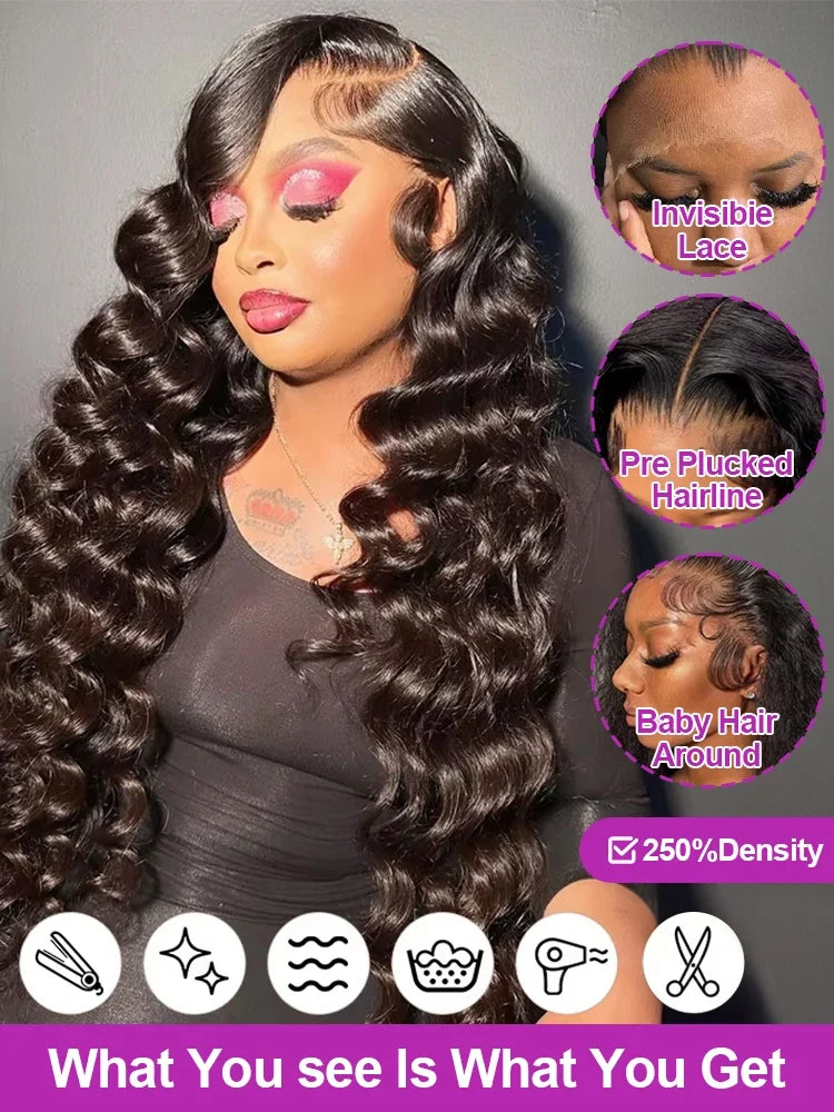 HD 13x6 Loose Nature Wave Lace Front Human Hair Wigs 250% Transparent 30 40 Inch 13x4 360 Full Deep Water Wave Lace Frontal Wig