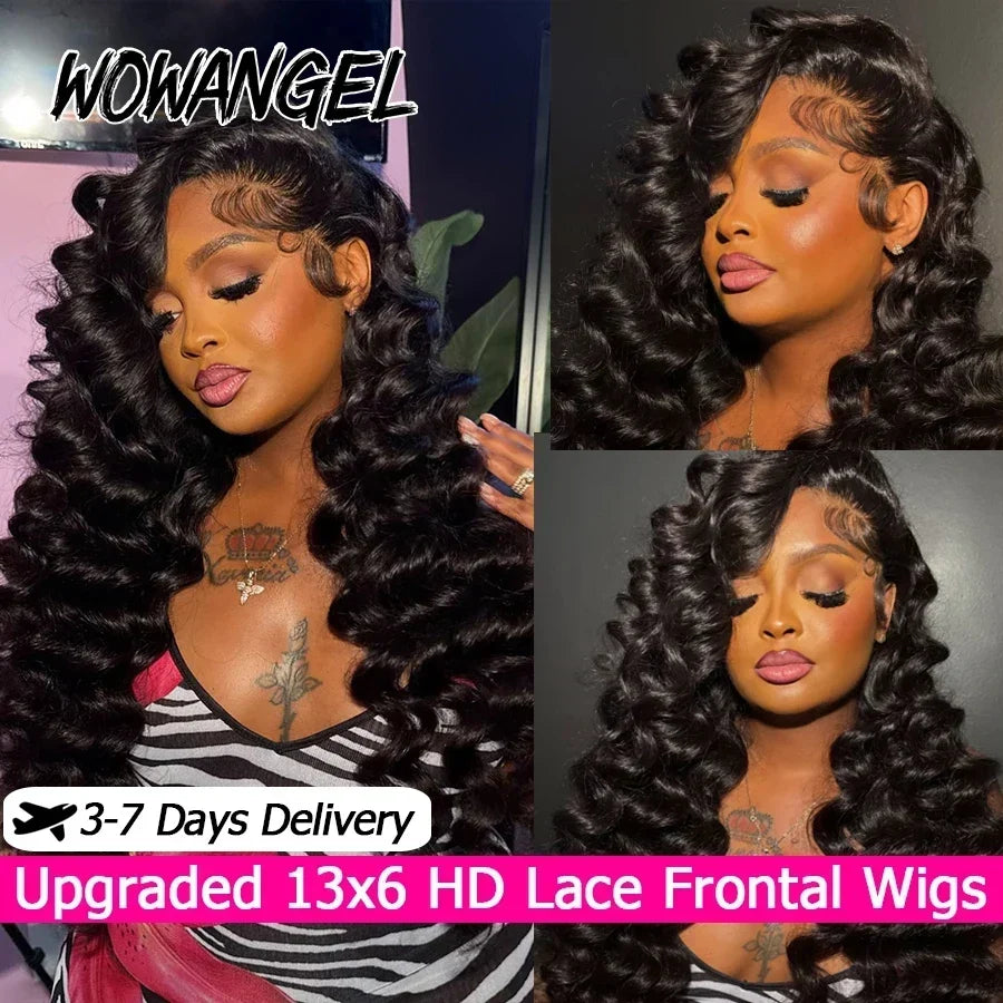 Loose Wave Lace Front Human Hair Wigs Jet Black 13x6 HD Lace Frontal Wigs SkinLike HD Lace Pre Plucked Glueless Wig For Women