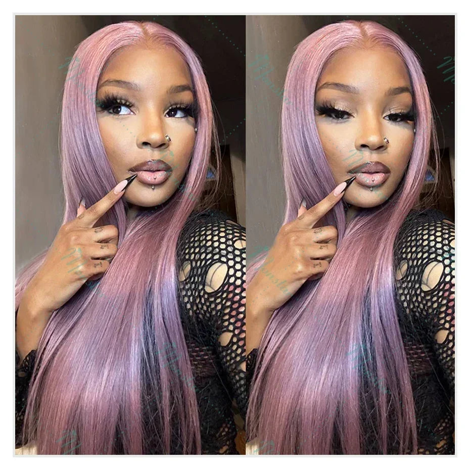 Monstar 13x6 Ash Purple HD Lace Frontal Wig Human Hair Pre Plucked Vietnamese Raw Straight Rose Gold Hair Colored Wigs For Women