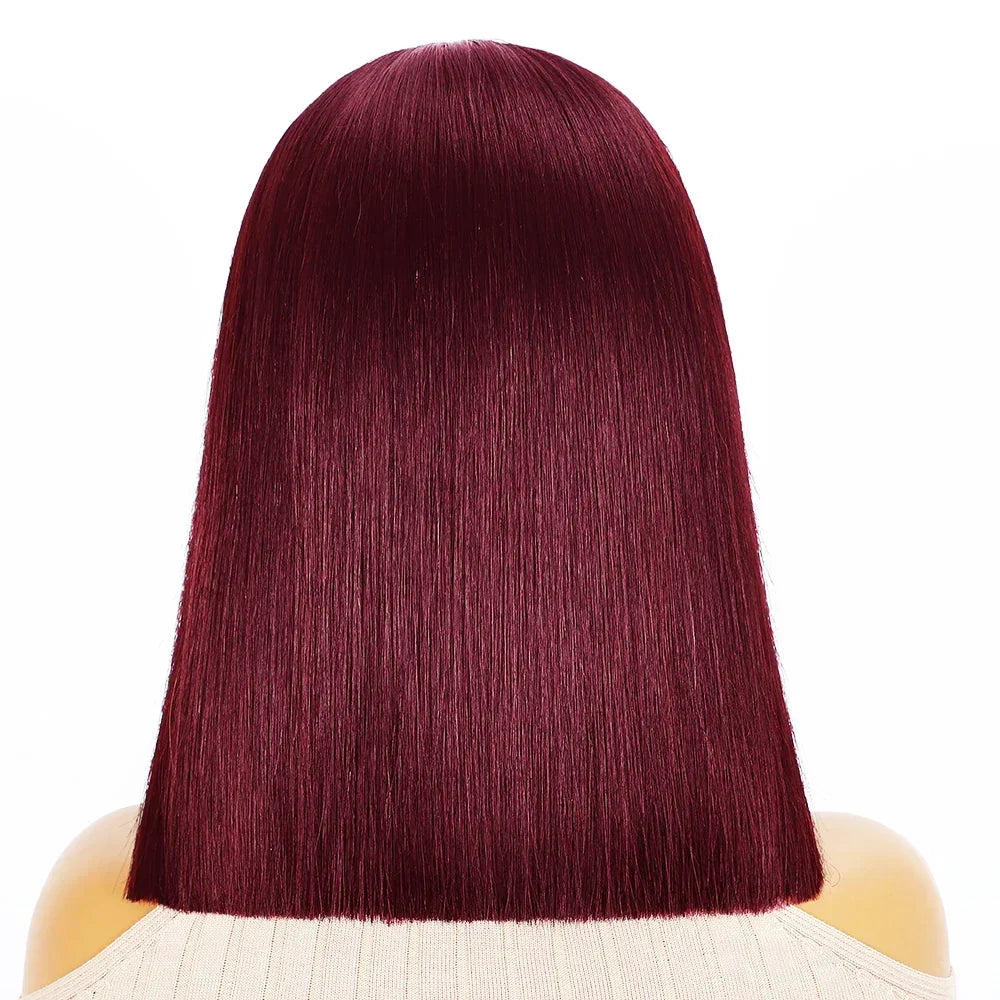 16A 100% Human Hair 99j Super Double Drawn Bone Straight Bob Wigs Human Hair Burgundy 5x5 2x6 Glueless HD Lace Wigs For Women