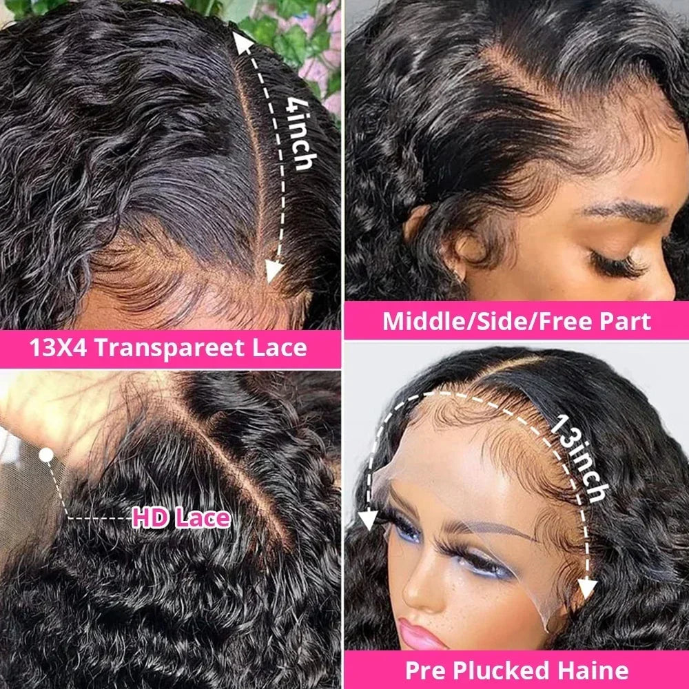 Deep Wave Frontal Wig 13x6 HD Lace Frontal Wig 13X4 28 30 32 34 36 Inch Human Hair Lace Frontal Wig Deep Curly Lace Front Wig
