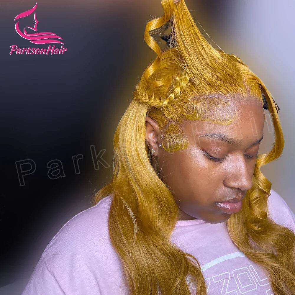 Yellow Wear And Go Glueless Human Hair Wigs Preplucked Brazilian 13x6 HD Lace Frontal Human Hair Wigs 613 Colored Ready To Wear