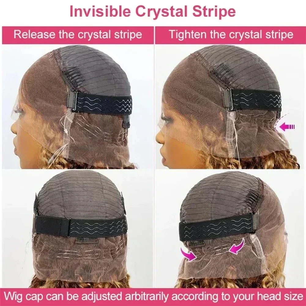 Highlight Invisible Strap HD 360 Full Lace Wig Drawstring Human Hair Wigs P4/27 360 Lace Front Wig Deep Curly Glueless Wig