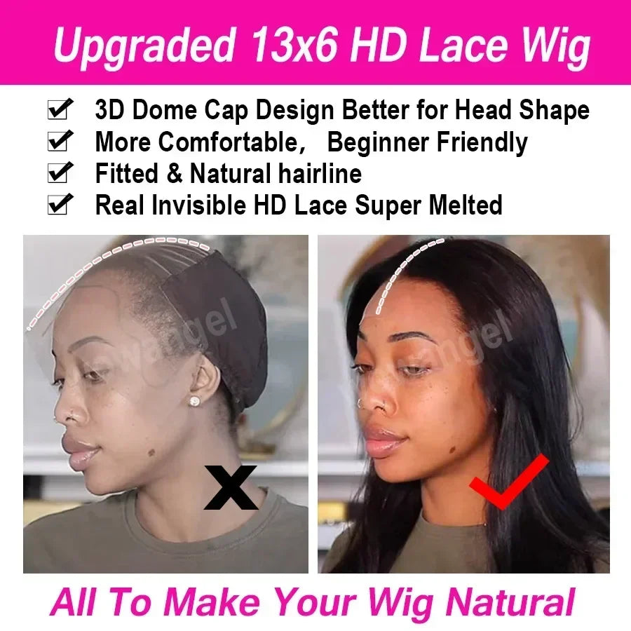 Wow Angel 13x6 HD Lace Frontal Wig Brazilian Straight Lace Front Human Hair Wig Deep Part Pre plucked Fitted Hairline Melt Skins