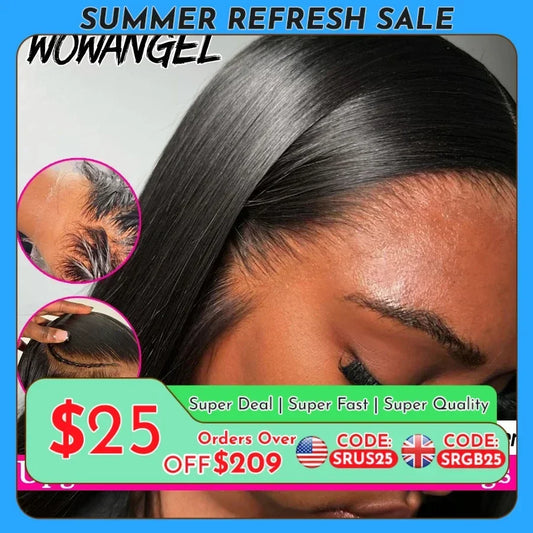 WowAngel 250% Upgraded 13x6 HD Lace Full Frontal Wigs Glueless Straight Human Hair Wigs Pre Plucked Natural Scalp Brazilian Hair