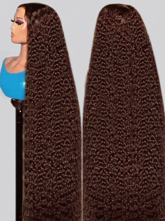 Deep Curly Human hair Wigs Chocolate Brown 13x4 13x6 Hd Lace Frontal Wig Colored Water Wave Lace Front Wig For Women 30 36 Inch